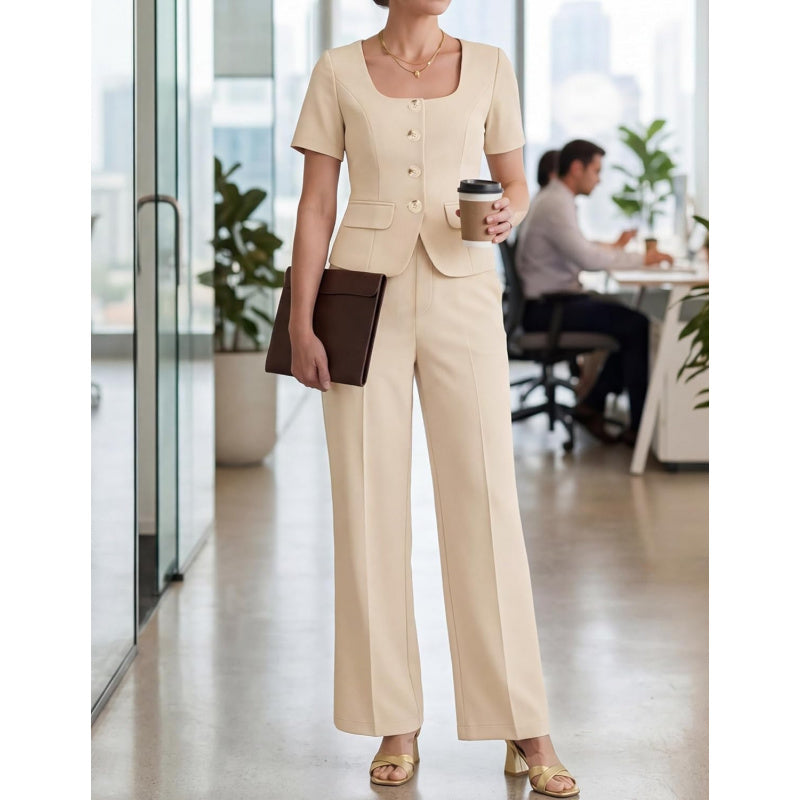 ZESICA Women's Summer Two Pieces Suits Set 2026 Short Sleeve Blazer Wide Leg Pants Business Casual Outfits Sets