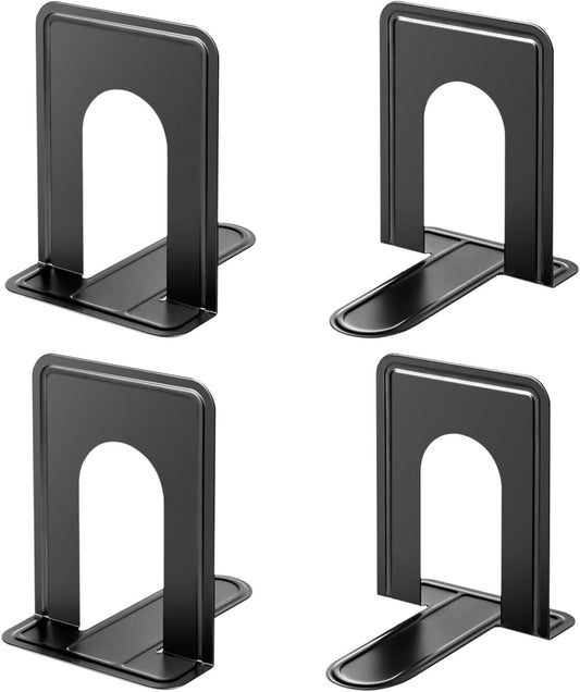 MaxGear Premium Matte Painted Book Ends, Heavy Duty and Sturdy Bookends for Shelves, Office Non-Skid Metal Book End Stopper for Books/CDs/DVDs, 6 x 4.6 x 6 in, Black, 2 Pairs/4 Pieces, Large