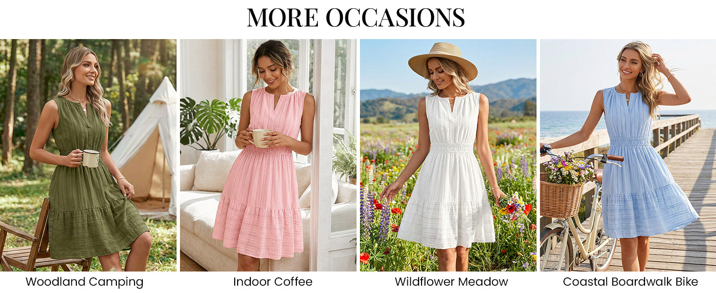 MEROKEETY Women's 2026 Summer Casual Mini Sundress Beach Vacation Sleeveless V Neck Flowy A Line Dress with Pockets