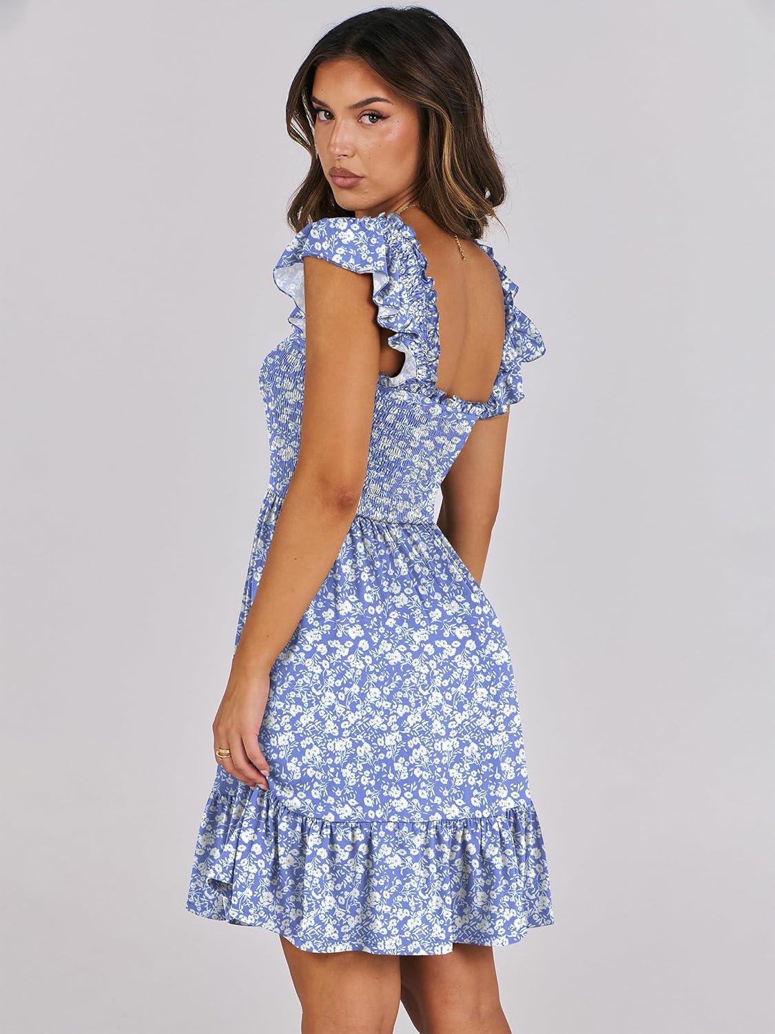 ANRABESS Women's Summer Casual Sleeveless Square Neck Dress 2026 Smocked Ruffle Backless Boho Beach Cute Teen Short Sundress
