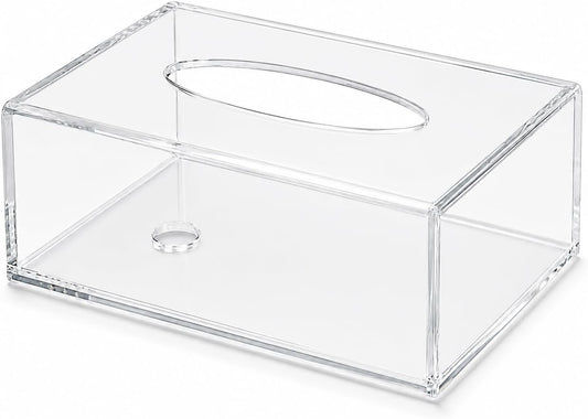 Clear Acrylic Tissue Box Holder with Magnetic Bottom, Rectangular Facial Tissue Box Cover, Transparent Dispenser for Bathroom Vanity, Office Desk, Nightstand, 8.66 x 4.72 x 3.35 in