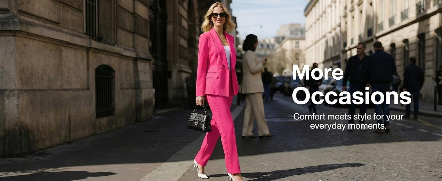 MorwenVeo Women's Fall Business Pant Suit Long Sleeve Formal 2 Piece Blazer Set Casual Office Work Outfits