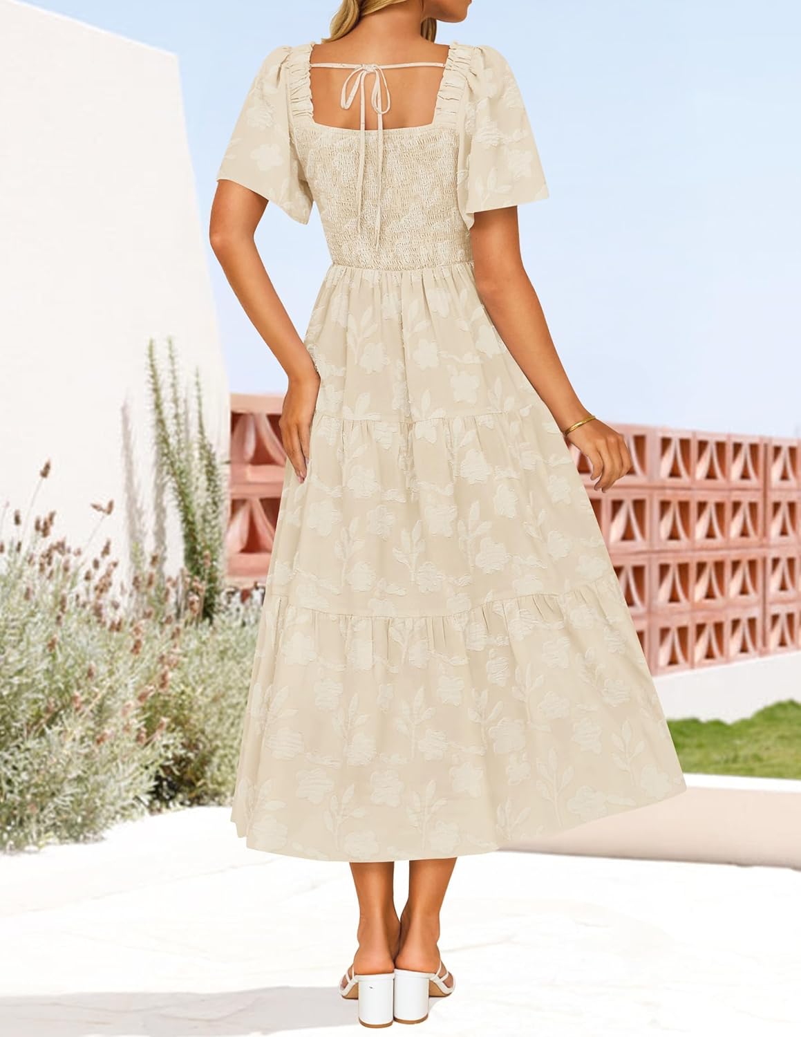 ZESICA Womens Summer Boho Floral Midi Dress 2026 Casual Flowy Beach Vacation Wedding Guest Graduation Long Dresses