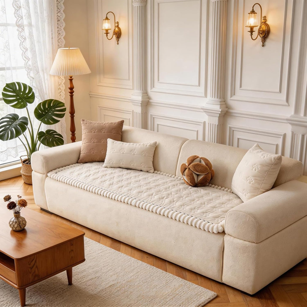 Couch Covers for Dogs Washable, Sofa Cover with Adjustable Straps for 3 Cushion Couch,Non-Slip Pet Couch Protector for Sectional & Leather Sofa, 1PC (Beige, 27.6" x 82.7")