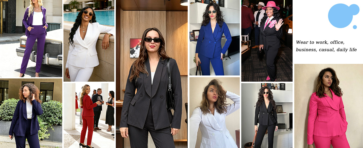 MorwenVeo Women's Fall Business Pant Suit Long Sleeve Formal 2 Piece Blazer Set Casual Office Work Outfits