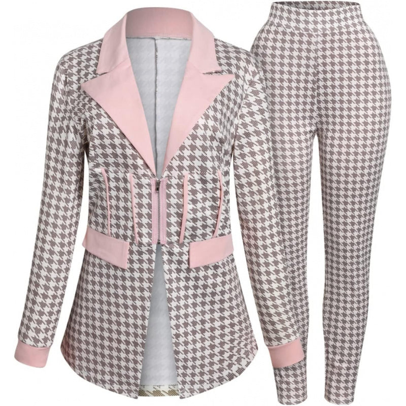 Recious Womens Sexy 2 Pieces Denim Printed Zipper Jackets Bodycon Pants Party Clubwear Tracksuit Outfits Set