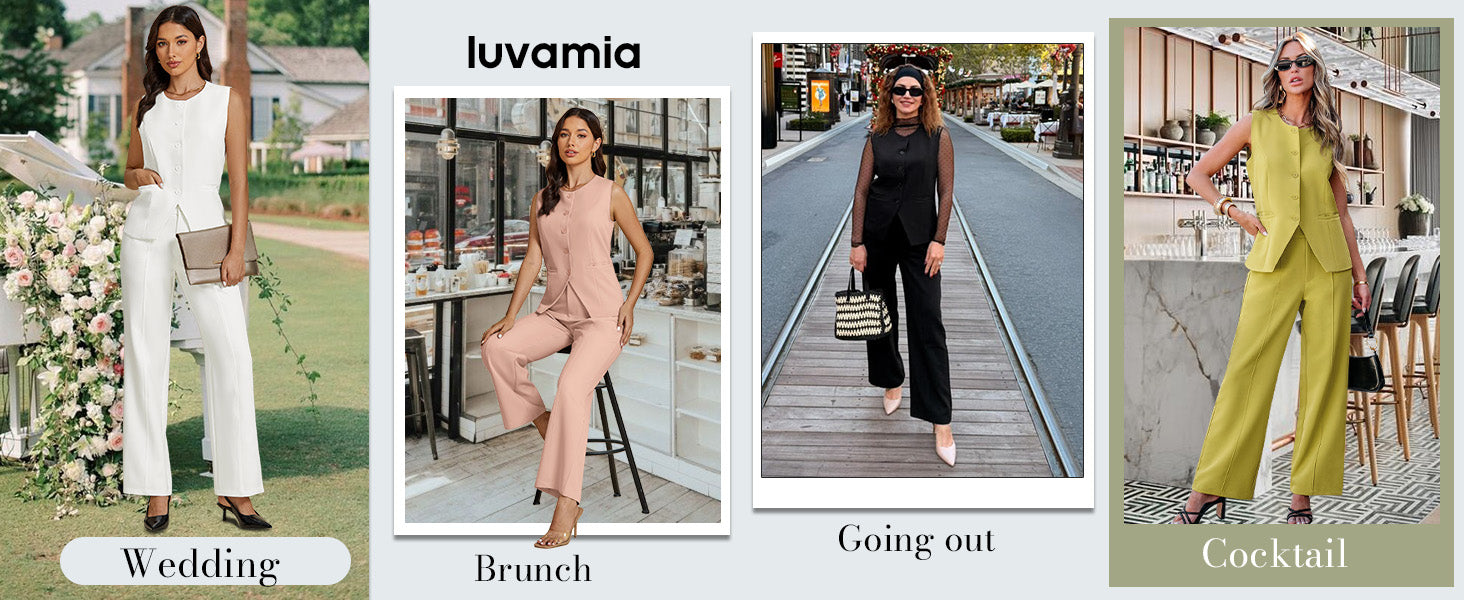 luvamia Vest Pants Suits for Women Dressy 2 Piece Business Casual Outfits Sleeveless Blazer Wide Leg Pants Pantsuit Sets