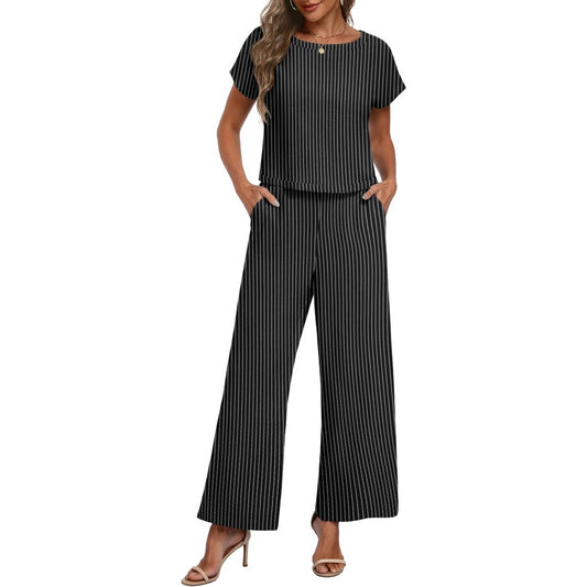 Lepunuo 2 Piece Sets for Women Summer Cap Sleeve Crop Top Wide Leg Pants Matching Lounge Set Vacation Beach Travel Outfits