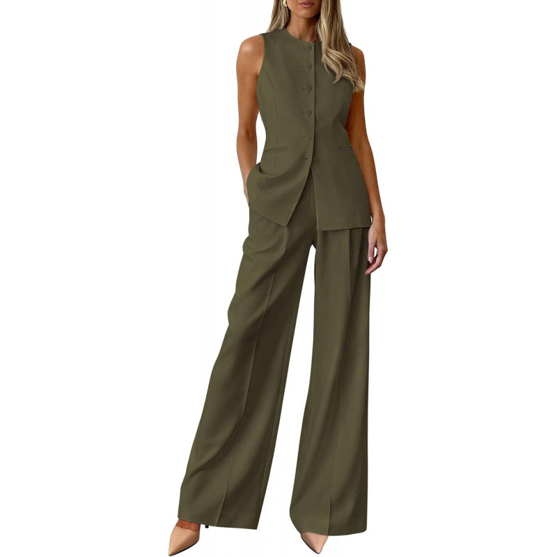 PRETTYGARDEN Women's 2 Piece Sets Summer 2026 Work Clothes Sleeveless Blazer Vest Pants Suits Spring Business Casual Outfits