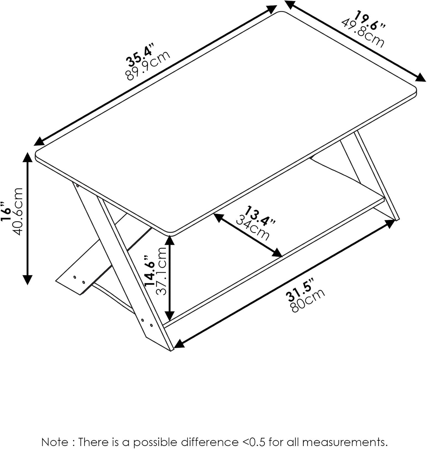 Furinno Modern Simplistic Criss-Crossed Coffee Table, 35.4 in x 19.6 in x 16 in, French Oak Grey