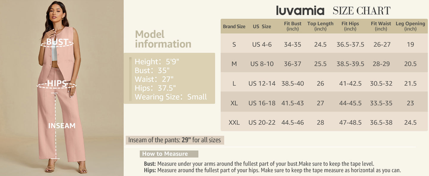 luvamia Vest Pants Suits for Women Dressy 2 Piece Business Casual Outfits Sleeveless Blazer Wide Leg Pants Pantsuit Sets