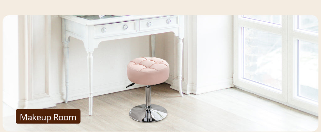Adjustable Vanity Stool, 360 Swivel Chair for Makeup Room, White Faux Leather Stool for Bathroom & Living Room