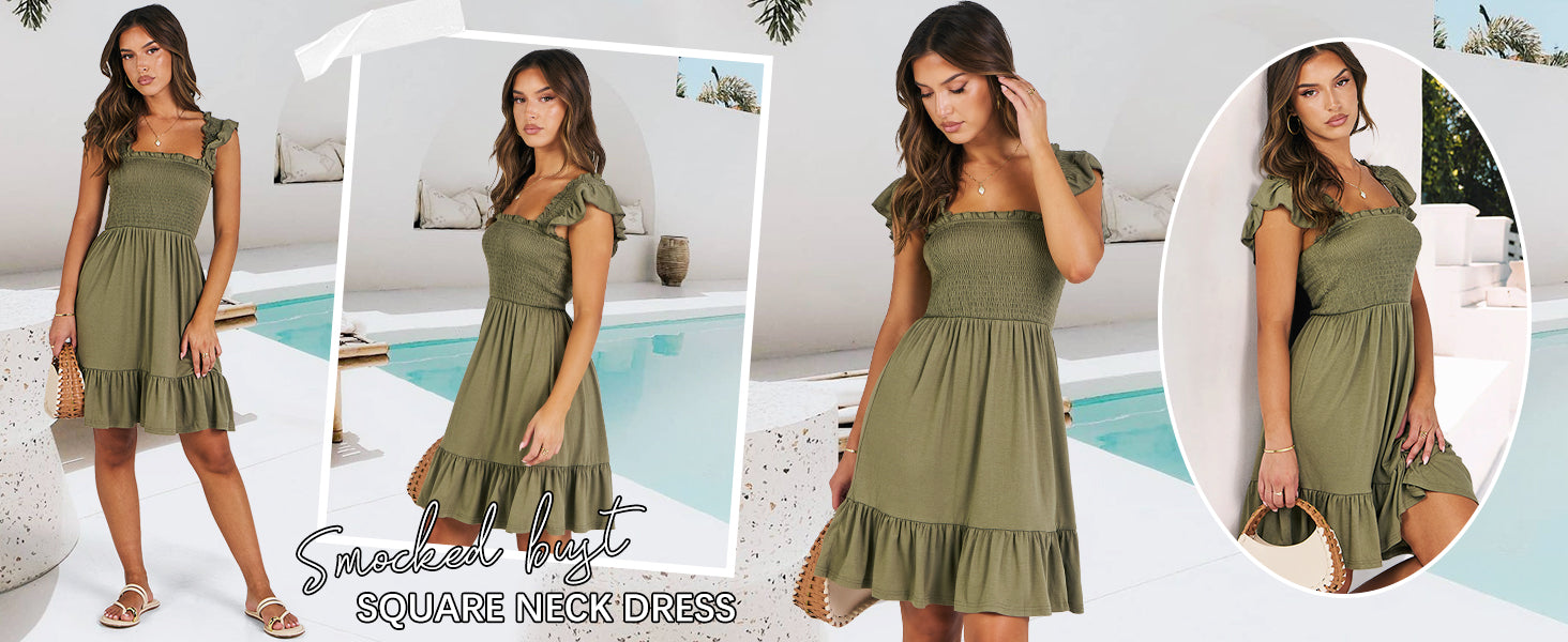 ANRABESS Women's Summer Casual Sleeveless Square Neck Dress 2026 Smocked Ruffle Backless Boho Beach Cute Teen Short Sundress