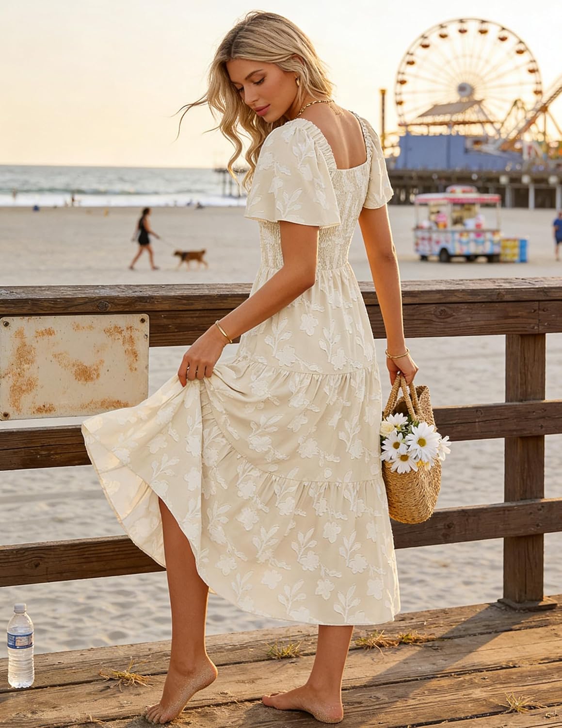 ZESICA Womens Summer Boho Floral Midi Dress 2026 Casual Flowy Beach Vacation Wedding Guest Graduation Long Dresses