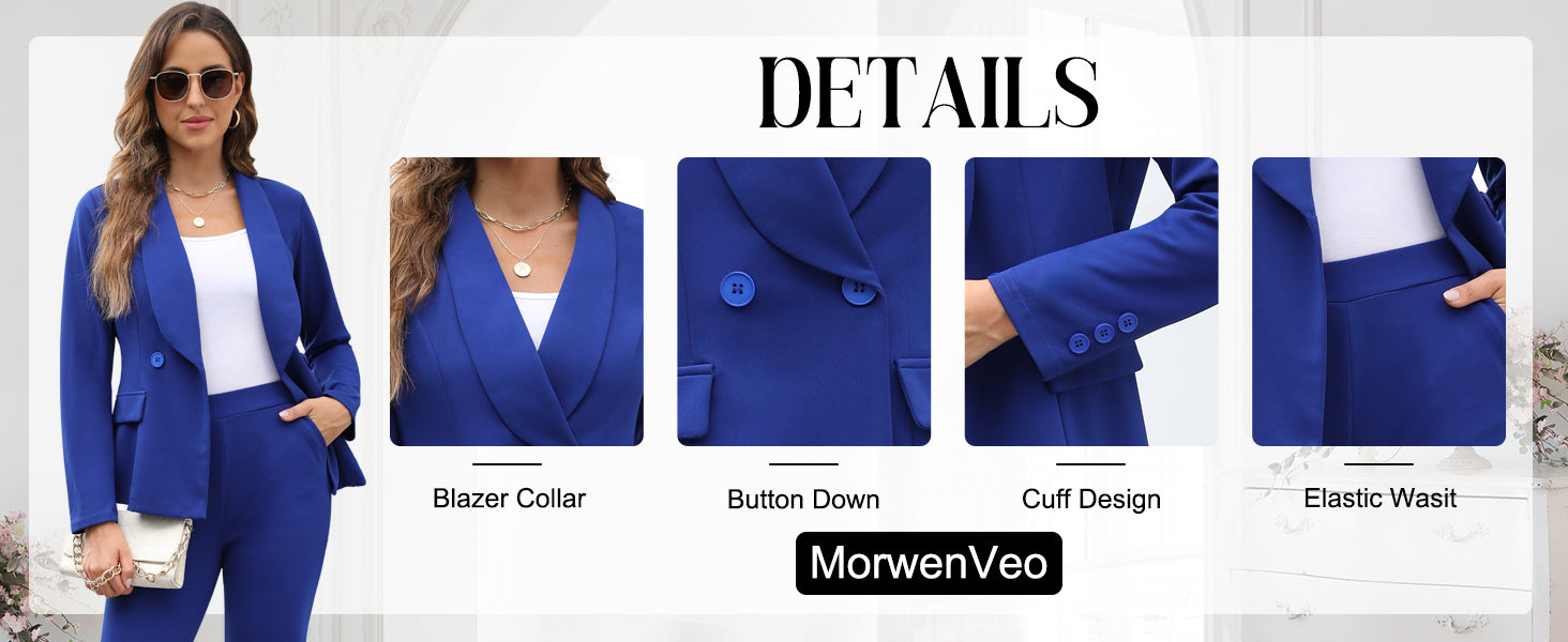 MorwenVeo Women's Fall Business Pant Suit Long Sleeve Formal 2 Piece Blazer Set Casual Office Work Outfits