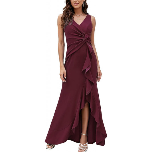 FQA Formal Evening Dresses for Women Elegant Evening Party Prom Dress Long Sexy V Neck Sleeveless Split Wrap