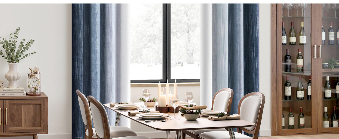 Ombre 100% Blackout Curtains, Navy Blue and Greyish White Full Room Darkening Thermal Insulated 84 Inches Long Drapes for Bedroom/Living Room Grommet Window Treatments Modern 52Wx84L, Set of 2