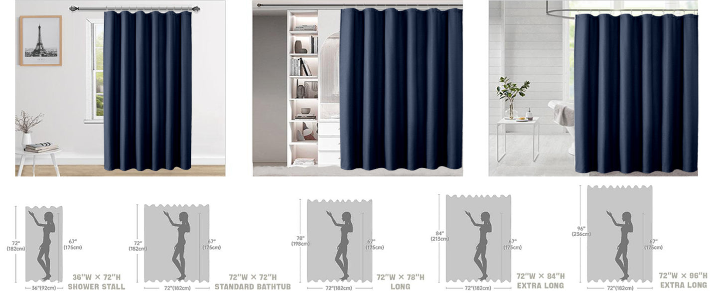 Moga Navy Blue Fabric Shower Curtains for Bathroom - Blue Hotel Spa Polyester Cloth Bath Curtain with 12 Holes, 72x72, Machine Washable, Navy Blue