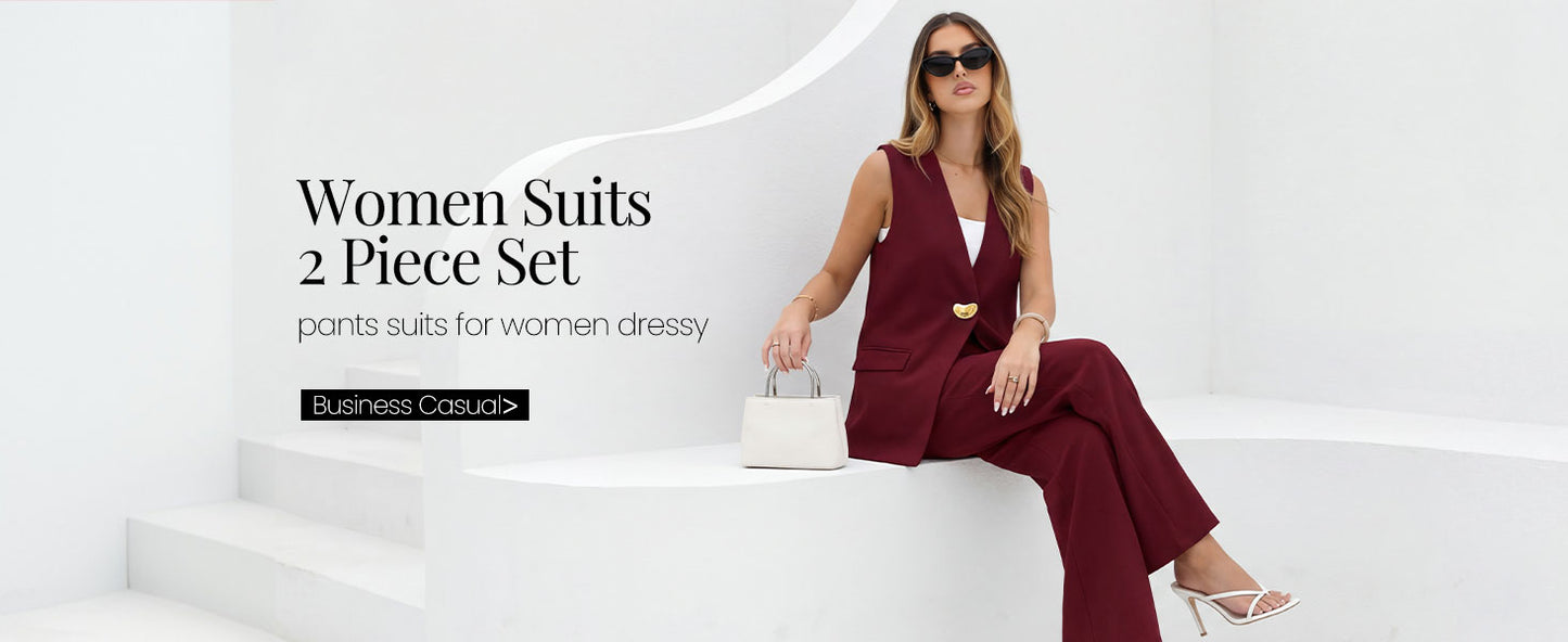 KIRUNDO Pant Suits for Women Dressy 2 Piece Business Casual Outfits Summer Sleeveless Blazer Vest Wide Leg Pantsuit Sets