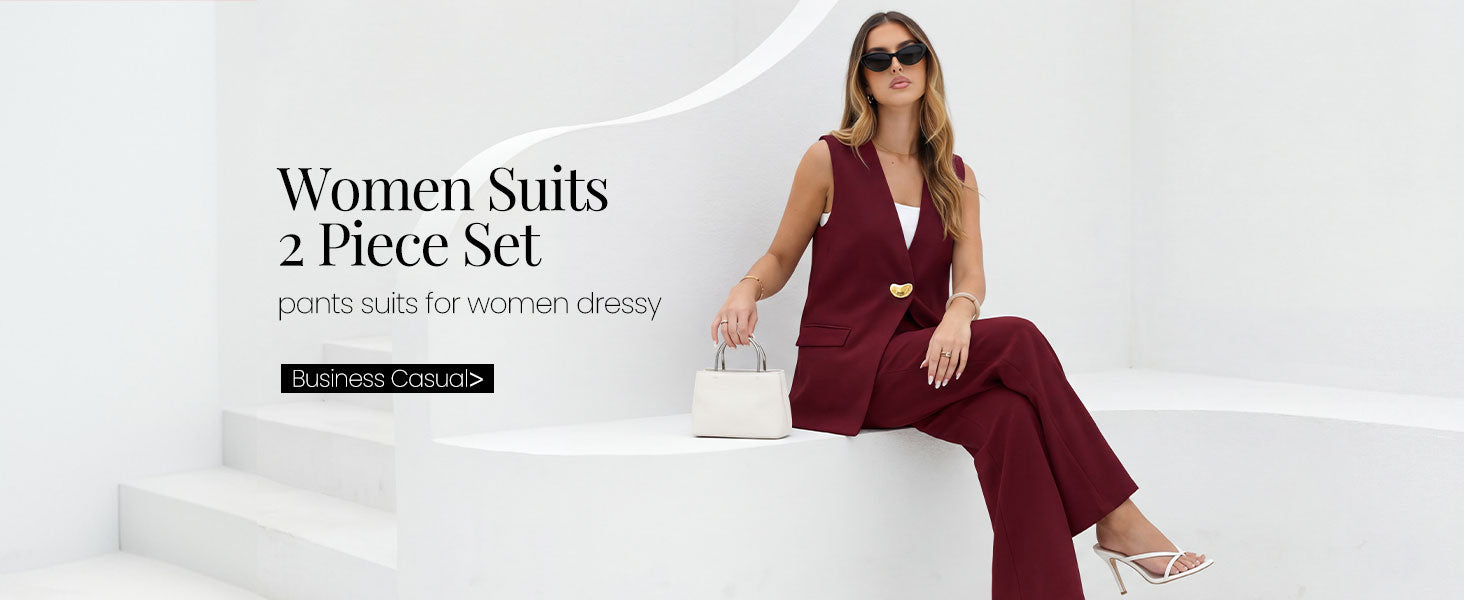 KIRUNDO Pant Suits for Women Dressy 2 Piece Business Casual Outfits Summer Sleeveless Blazer Vest Wide Leg Pantsuit Sets