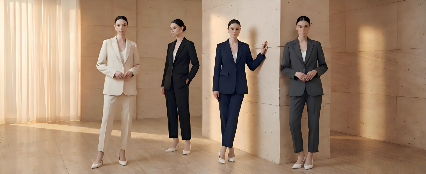 Women's 2 Piece Pants Suit - Wrinkle-Free Business Casual Blazer Set - Professional Work Office Outfit