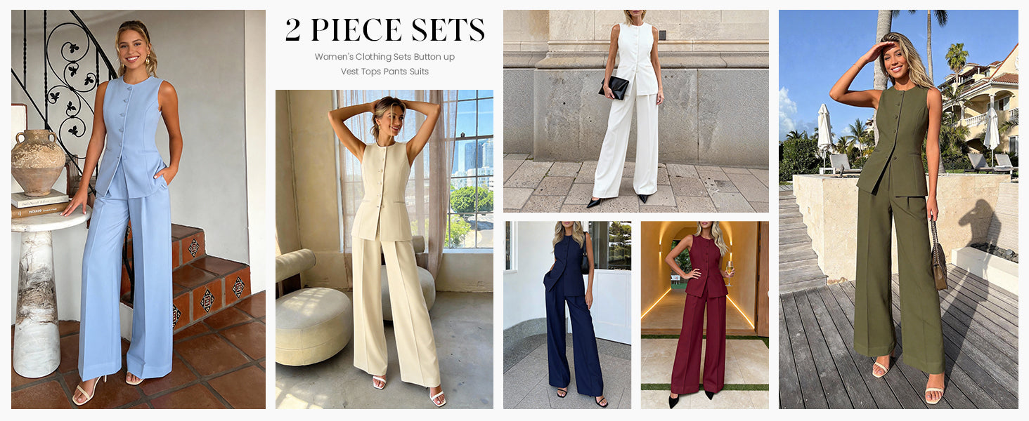 PRETTYGARDEN Women's 2 Piece Sets Summer 2026 Work Clothes Sleeveless Blazer Vest Pants Suits Spring Business Casual Outfits
